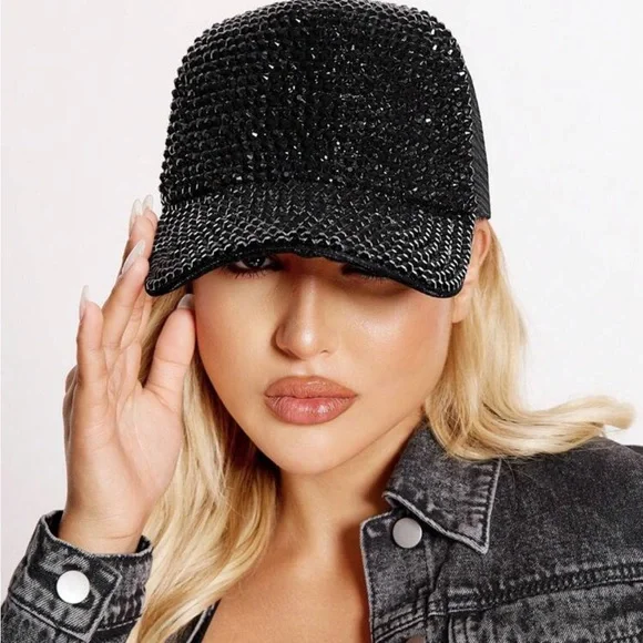 Black Breathable Baseball Cap With Diamond Decoration Women main image 4